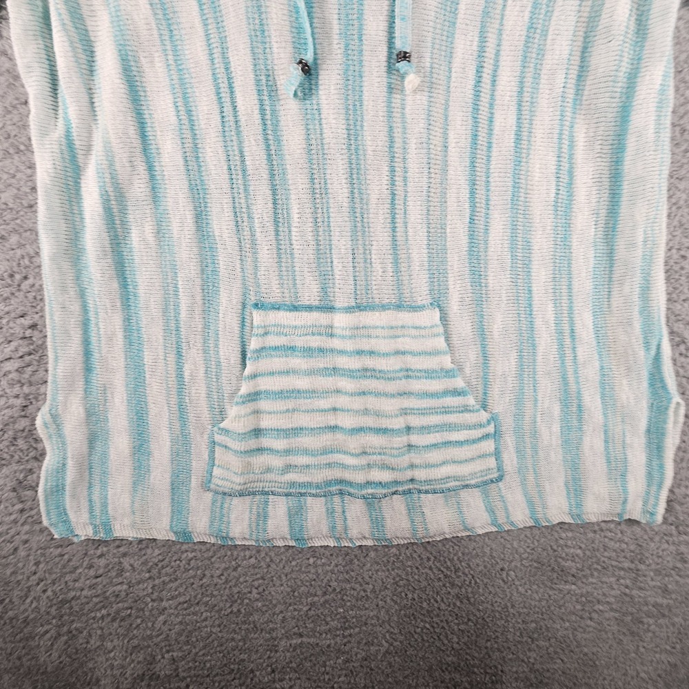 J.Jill Sweater Womens M Striped Open Knit Tassel V Neck Pockets Linen Swim Cover - Picture 3 of 12